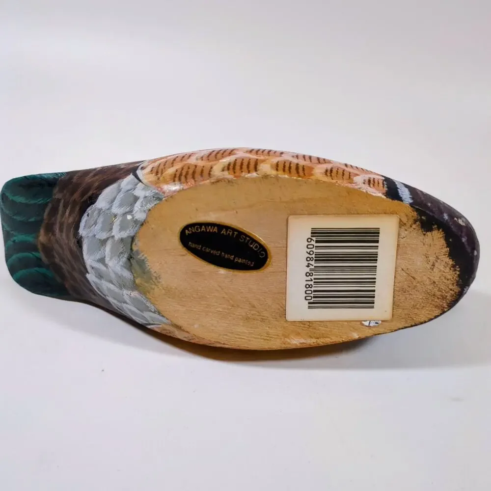 Vintage Angawa Art Studio Wood Duck Decoy Hand Carved Painted Figurine 9 Inch